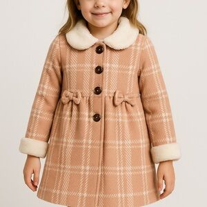 Tahari Girls' Pink Plaid Faux Fur Collar Dress Coat (1096)